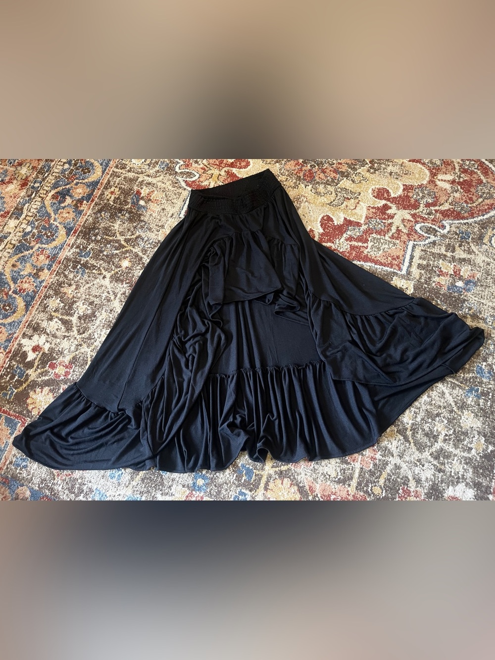 Joyfolie Black High-Low Ruffle Knit Skirt Size L
